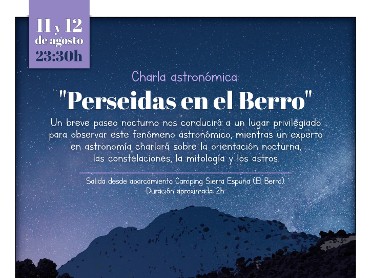 CHARLA ASTRONMICA PERSEIDAS EN EL BERRO